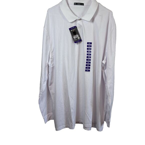Members Mark Stretch Pique Polo Classic Fit Long Sleeve Shirt Mens XXL White NWT - Picture 1 of 13